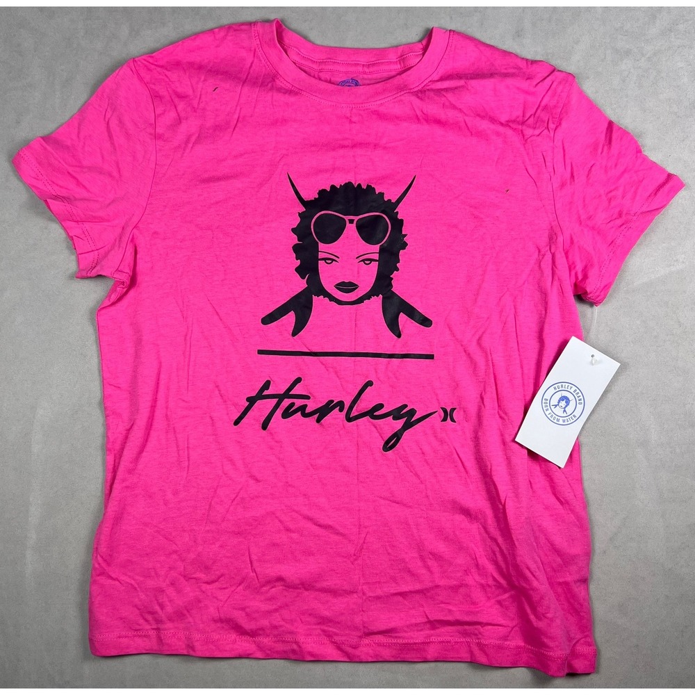 Hurley Womens XS Hot Pink Graphic T-Shirt Born From Water Short Sleeve Cotton
